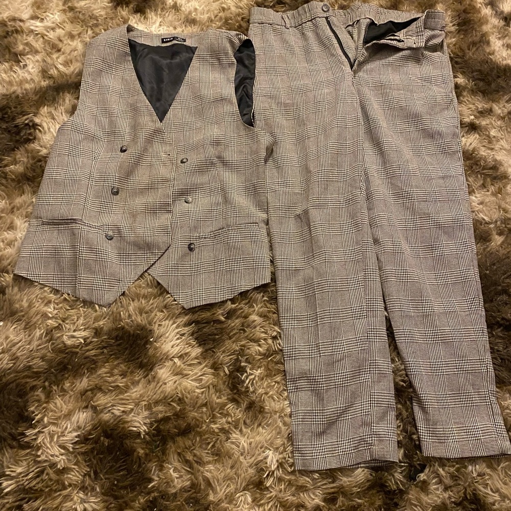 Classic Gray Checkered 2 piece Suit Vest and Pants